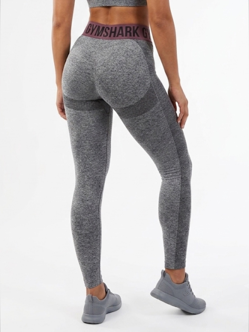 Gymshark FLEX LEGGINGS, gray, purple spell out, booty tight, weight lifting